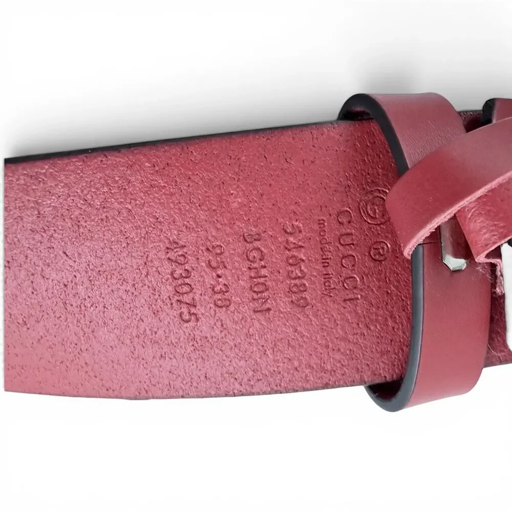 Gucci Interlocking G Red Leather Belt Silver Buckle Size 95/38 NWT Authentic